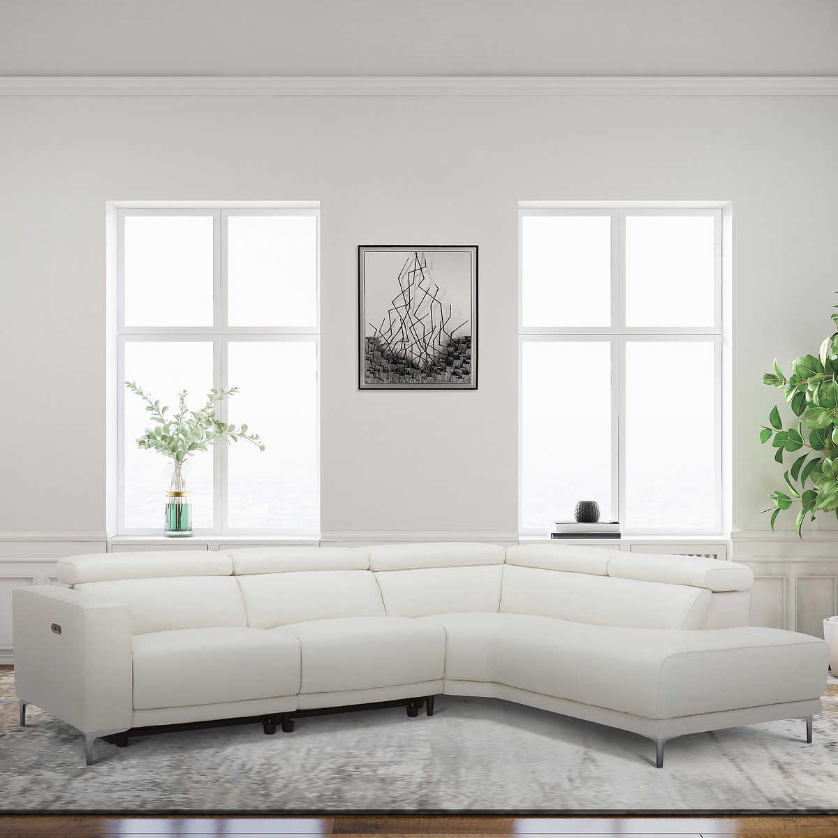 Angeline Leather Power Reclining, Off White Leather Sectional With Chaise