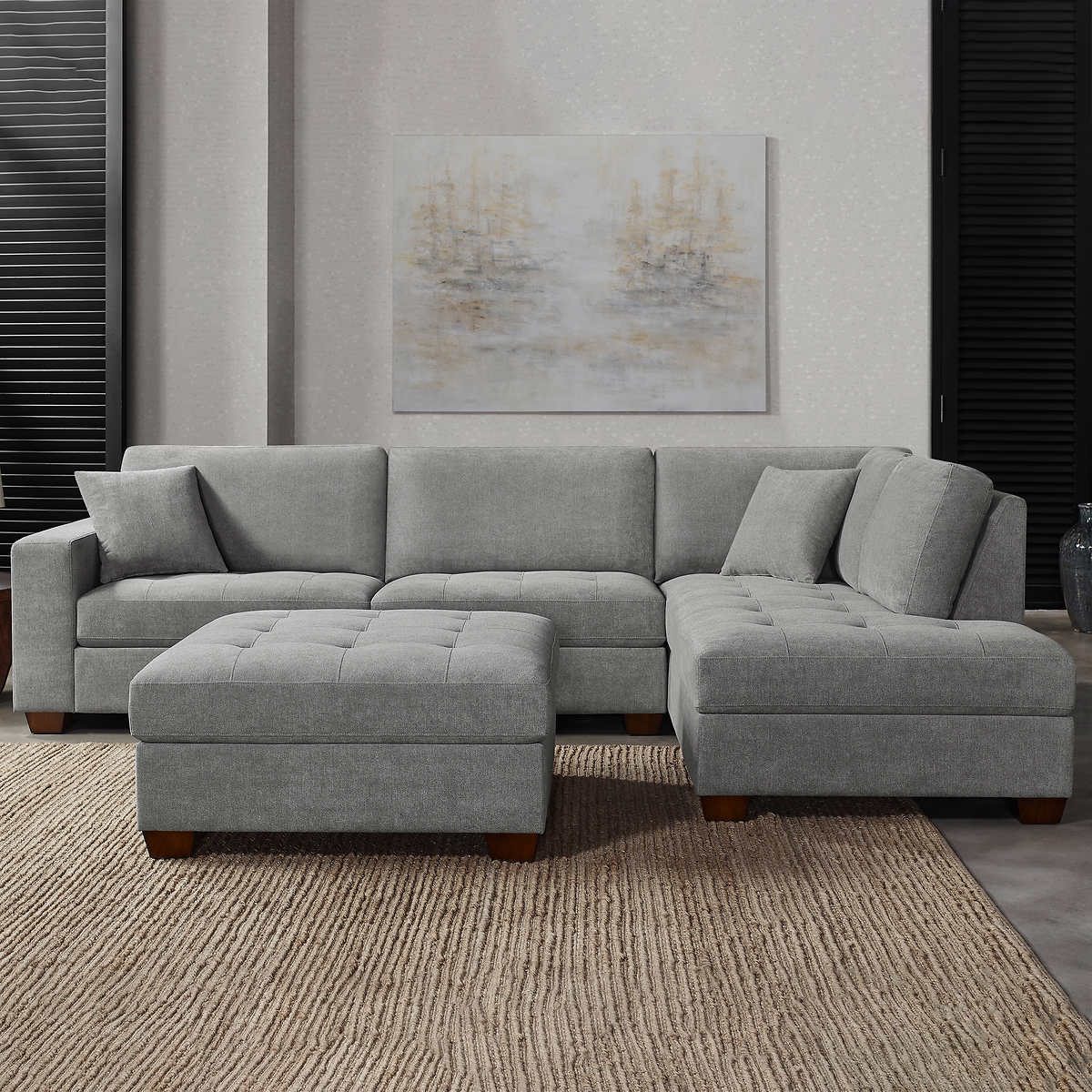 Miles Fabric Sectional With Ottoman, Thomasville Leather Sectionals