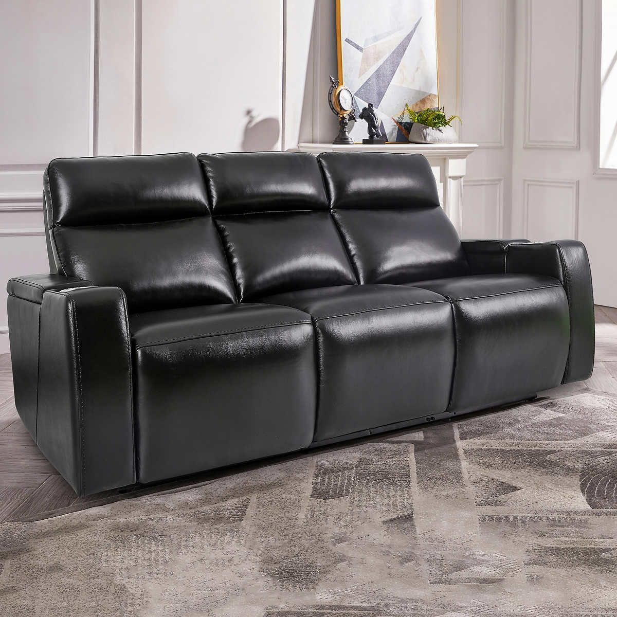 Renaissance Leather Power Reclining, Grey Reclining Sofa With Drop Down Table