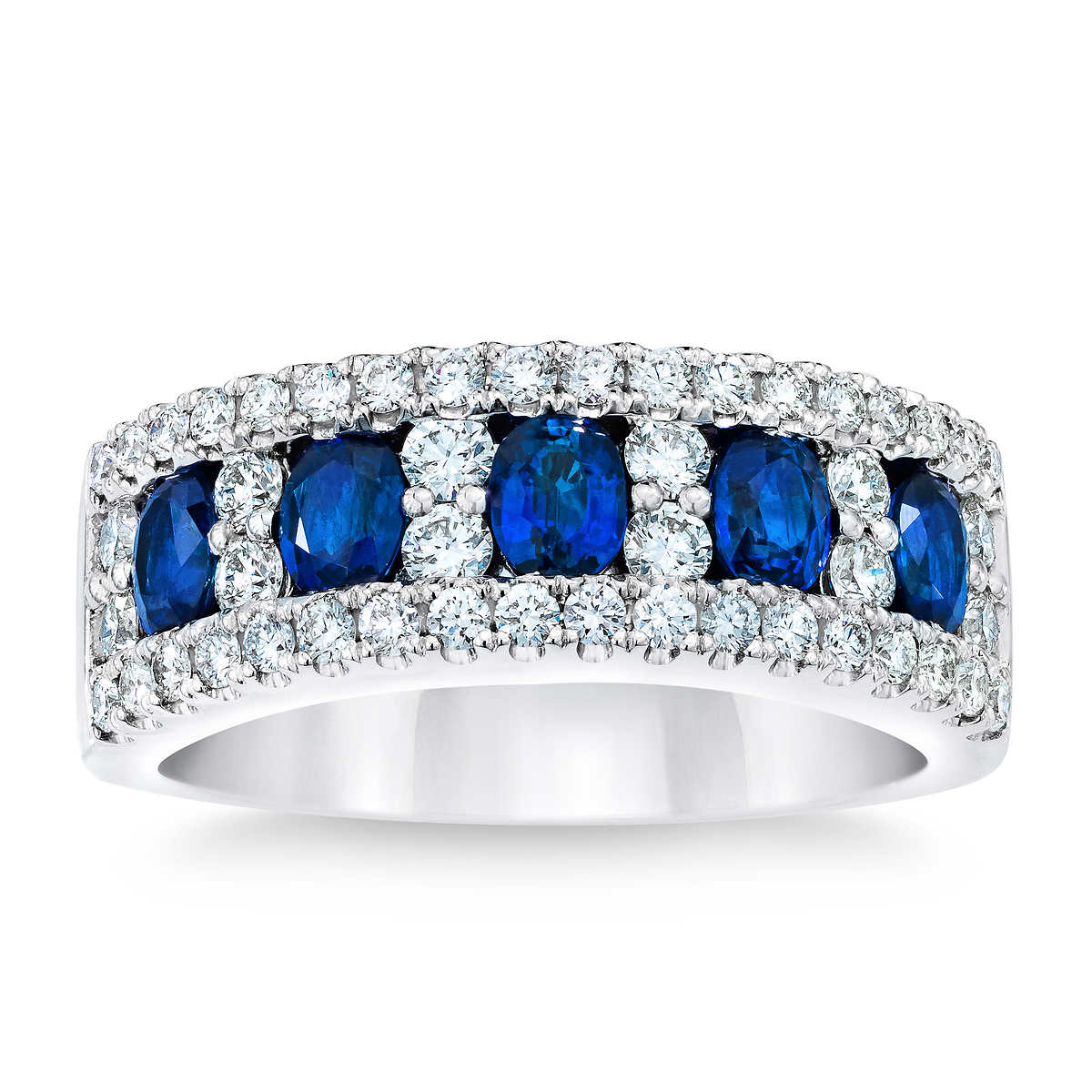 Round Blue Sapphire Engagement Ring Wedding Band white Rhodium Plated Size 7 
