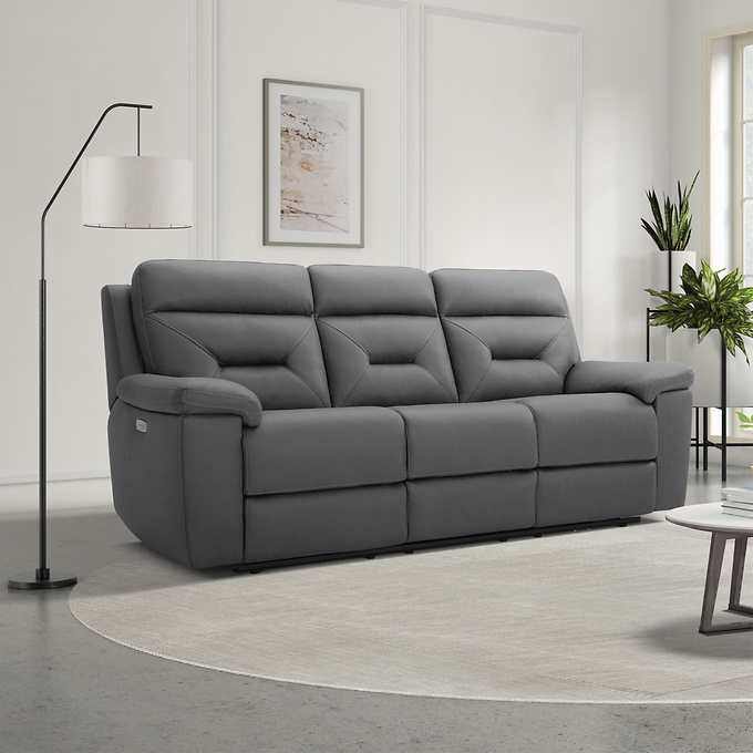 Lawton Fabric Power Reclining Sofa With, Costco Leather Couches Electric Recliner Chairs