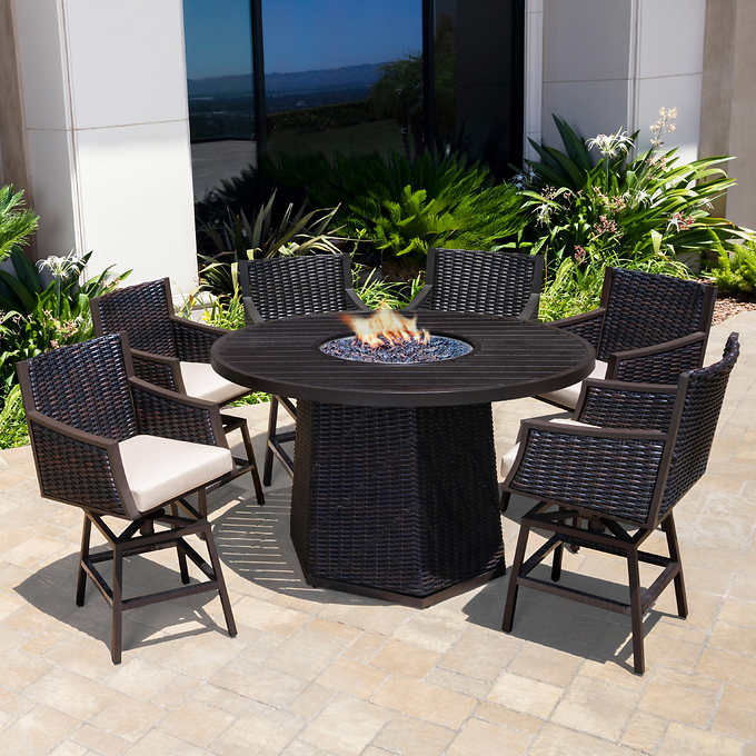 Cassara 7 Piece High Dining Set With, High Top Fire Pit Table Set Costco
