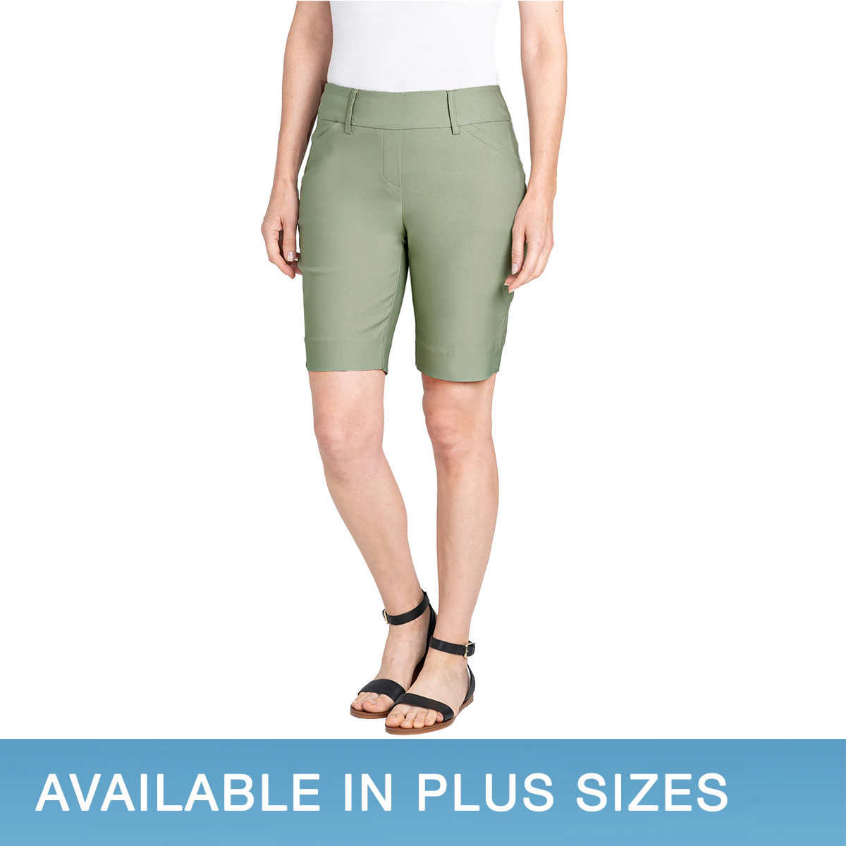 Women's New Green Soft Touch Knee Length Shorts Sizes 10 to 14 Ex Store 