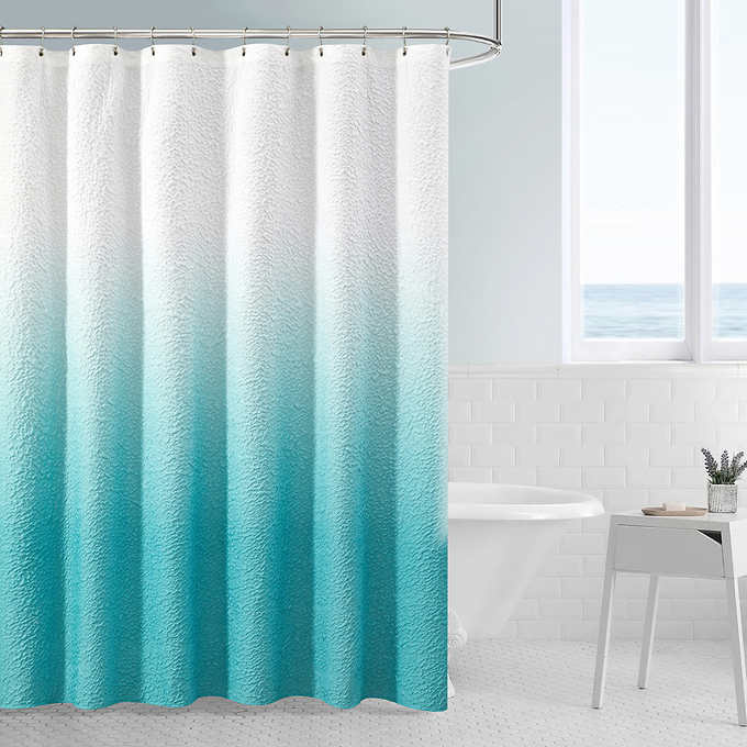Bathroom Extra Long Fabric Bath Shower Curtain with 12 Hooks Balcony 