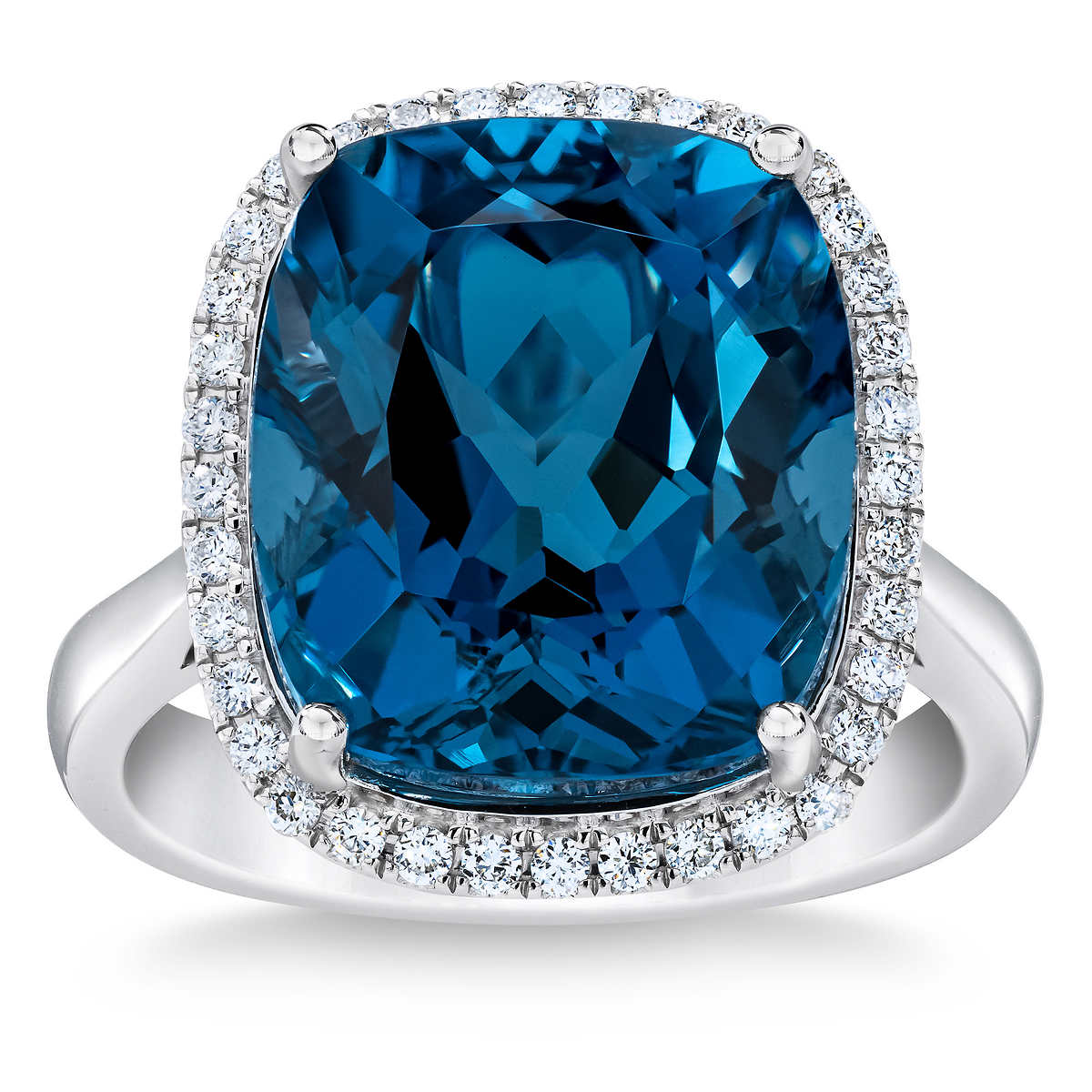 London Blue Topaz and Diamond 14kt White Gold Ring | Costco