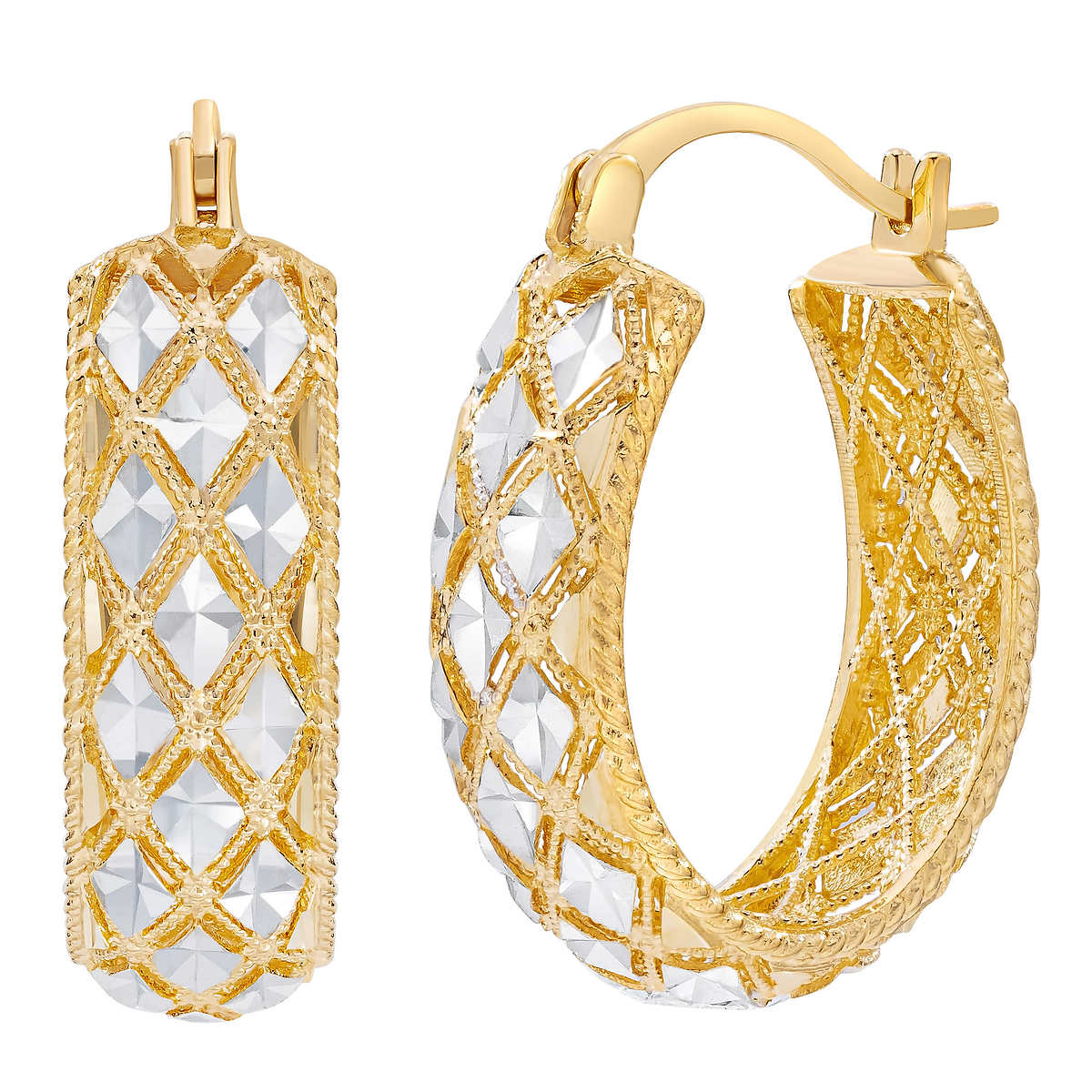14kt Two-Tone Gold Diamond Cut Hoop Earrings | Costco