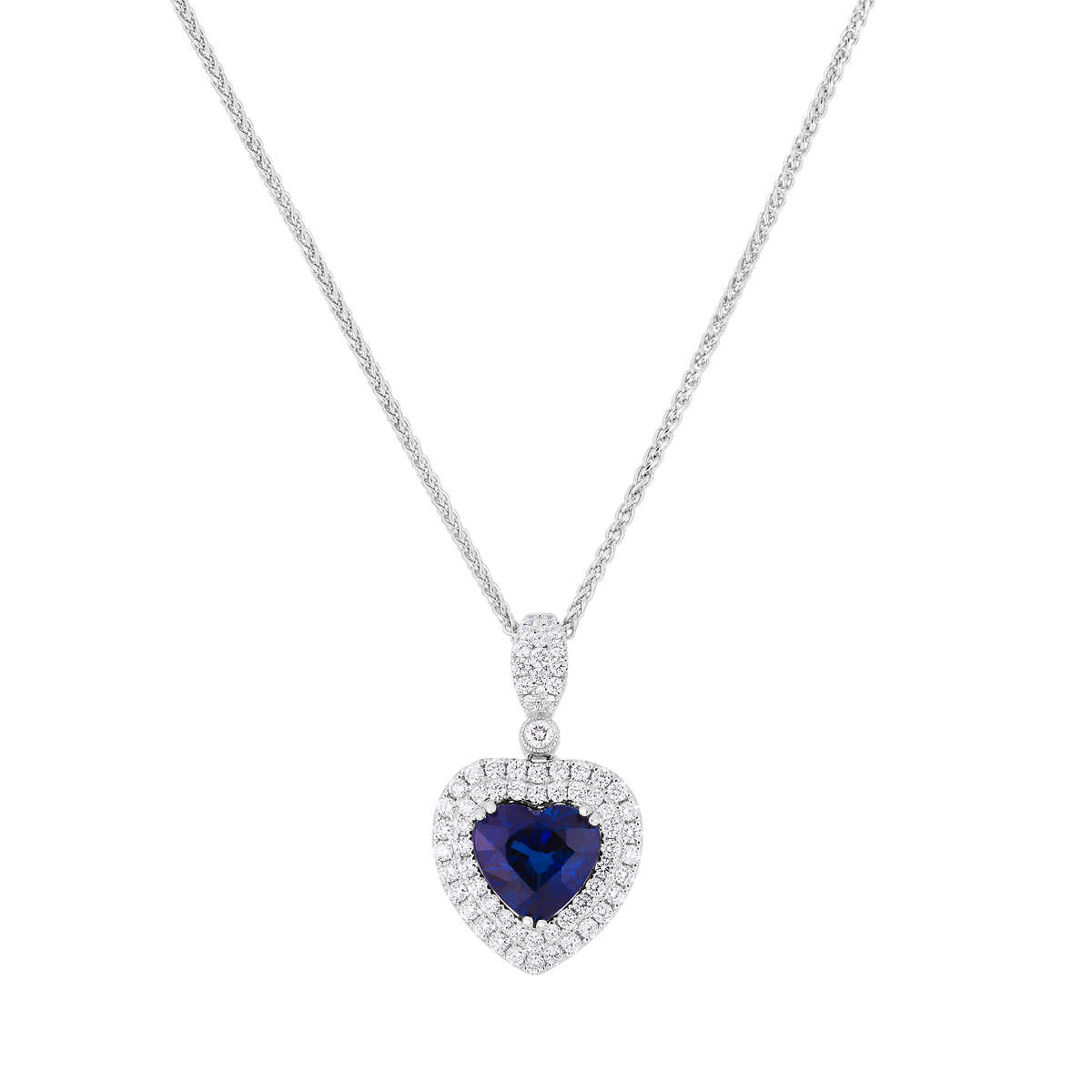 Heart Shape Blue Sapphire & Diamond 18kt White Gold Pendant | Costco