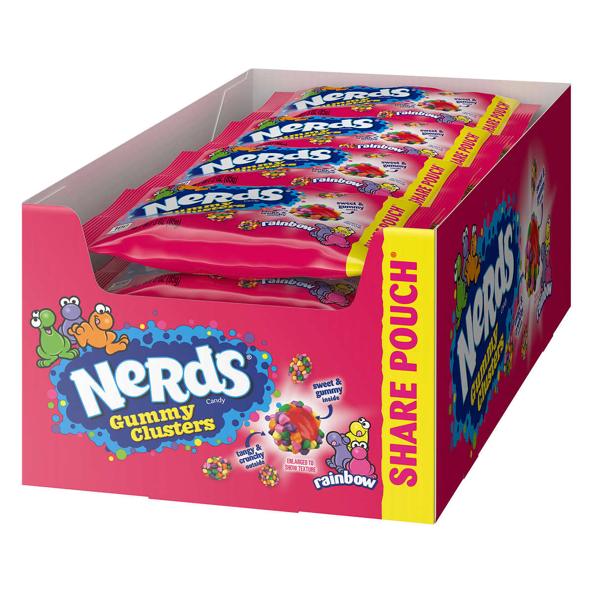 Nerds Candy Gummy Clusters, Rainbow, Share Pouch, 3 oz, 12-count