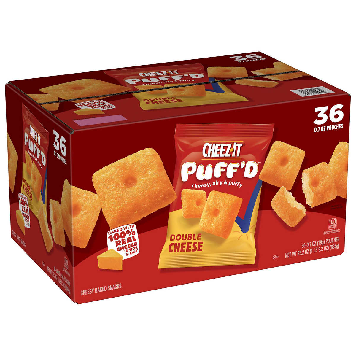 Cheez-It Puff'd Baked Snacks, Double Cheese, 0.7 oz, 36 count