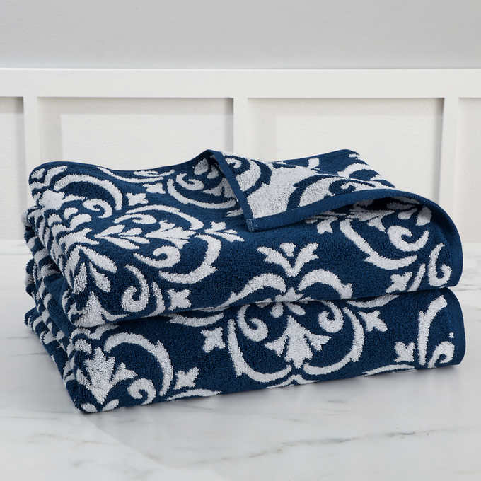 Luxury 6pc Navy Blue & Grey Paisley Cotton Jacquard Bath Towel Set