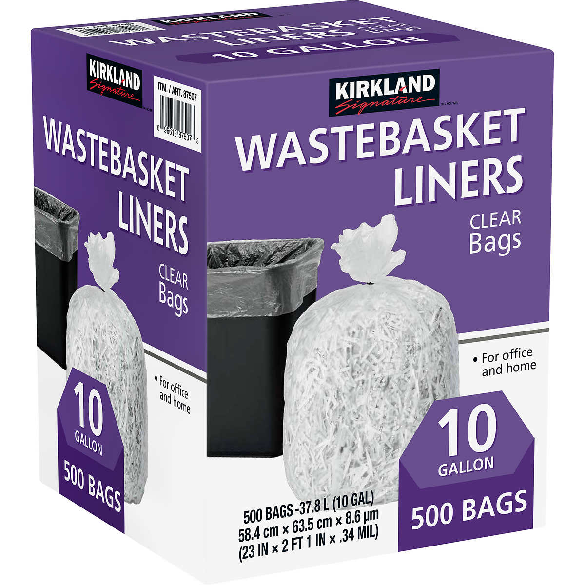 Kirkland Signature 10-Gallon Wastebasket Liner 500-count Clear 
