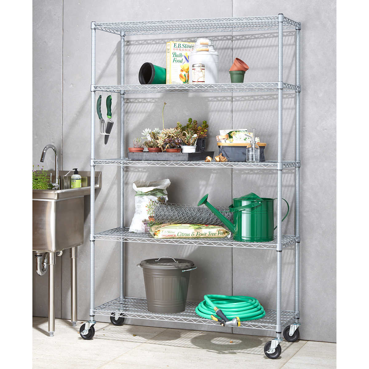 Outdoor Wire Shelving Rack With Wheels, Steel Shelving With Wheels