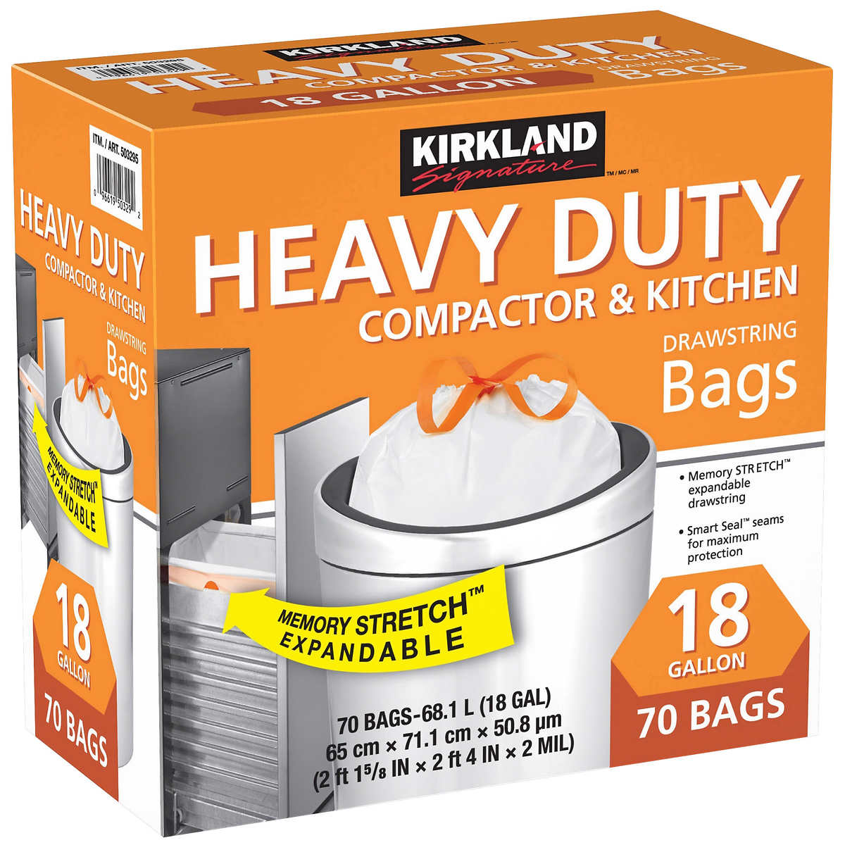Kirkland Heavy Duty Compactor & Kitchen Trash Bags 18 Gallon 70 bags 