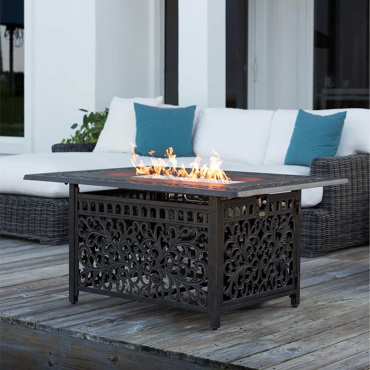 Sedona Cast Aluminum Rectangular Gas, Two Tiered Steel Propane Fire Pit Table