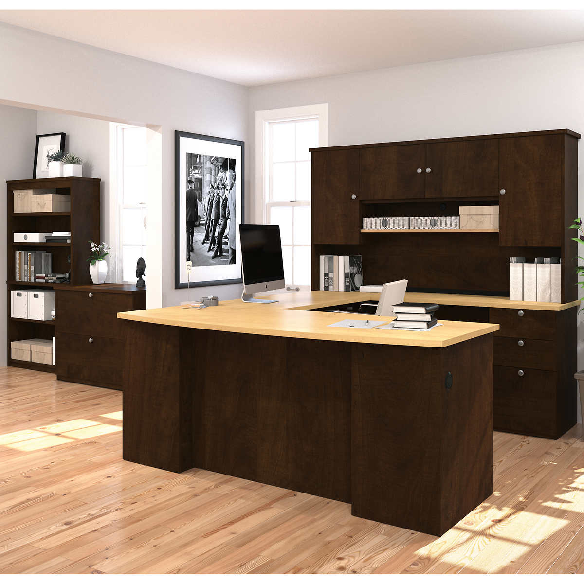 Merritt 4 Piece Office Suite With U Shape Desk Hutch Bookcase