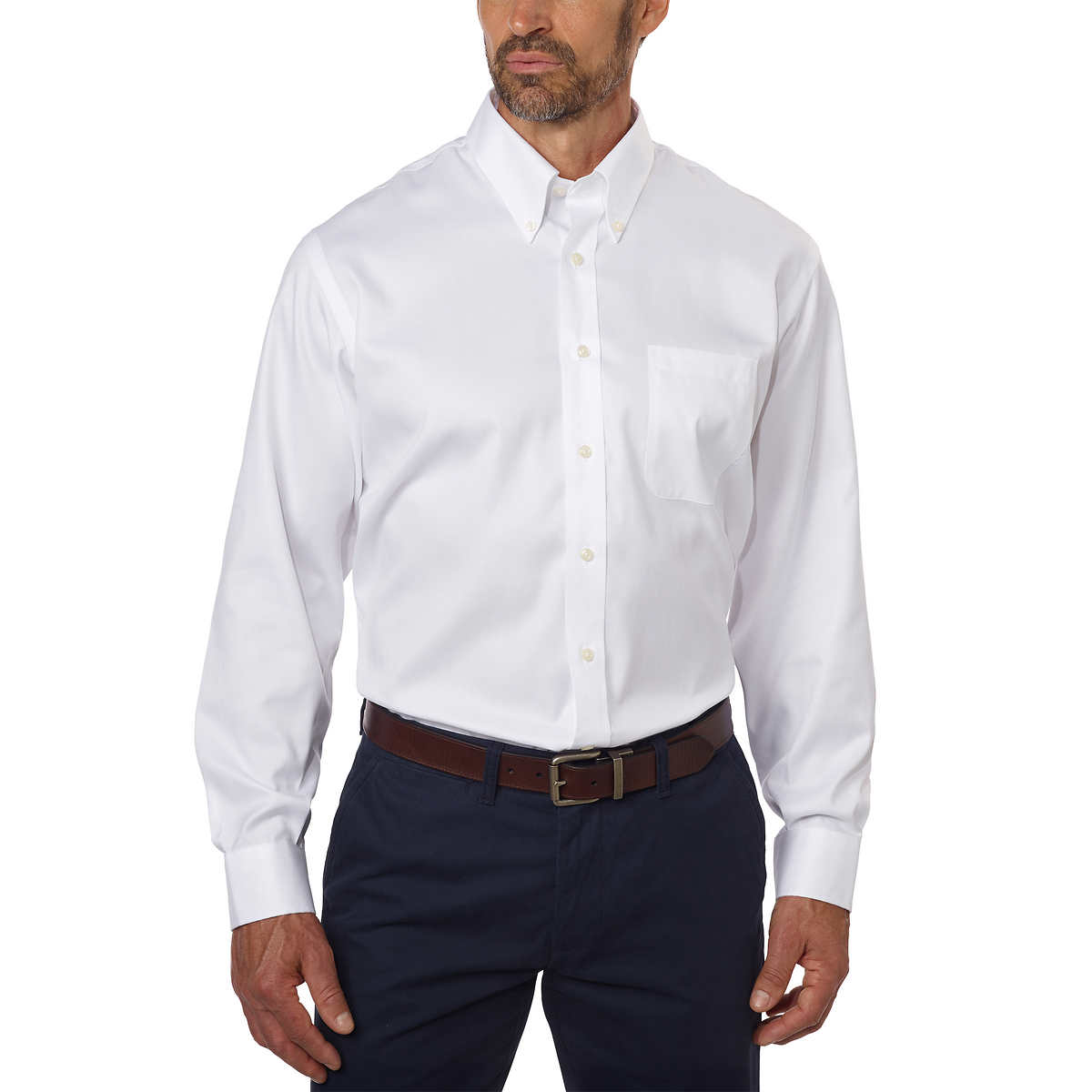 kirkland Signature Men's Tailored Fit  Non-Iron Spread Collar Dress Shirt 