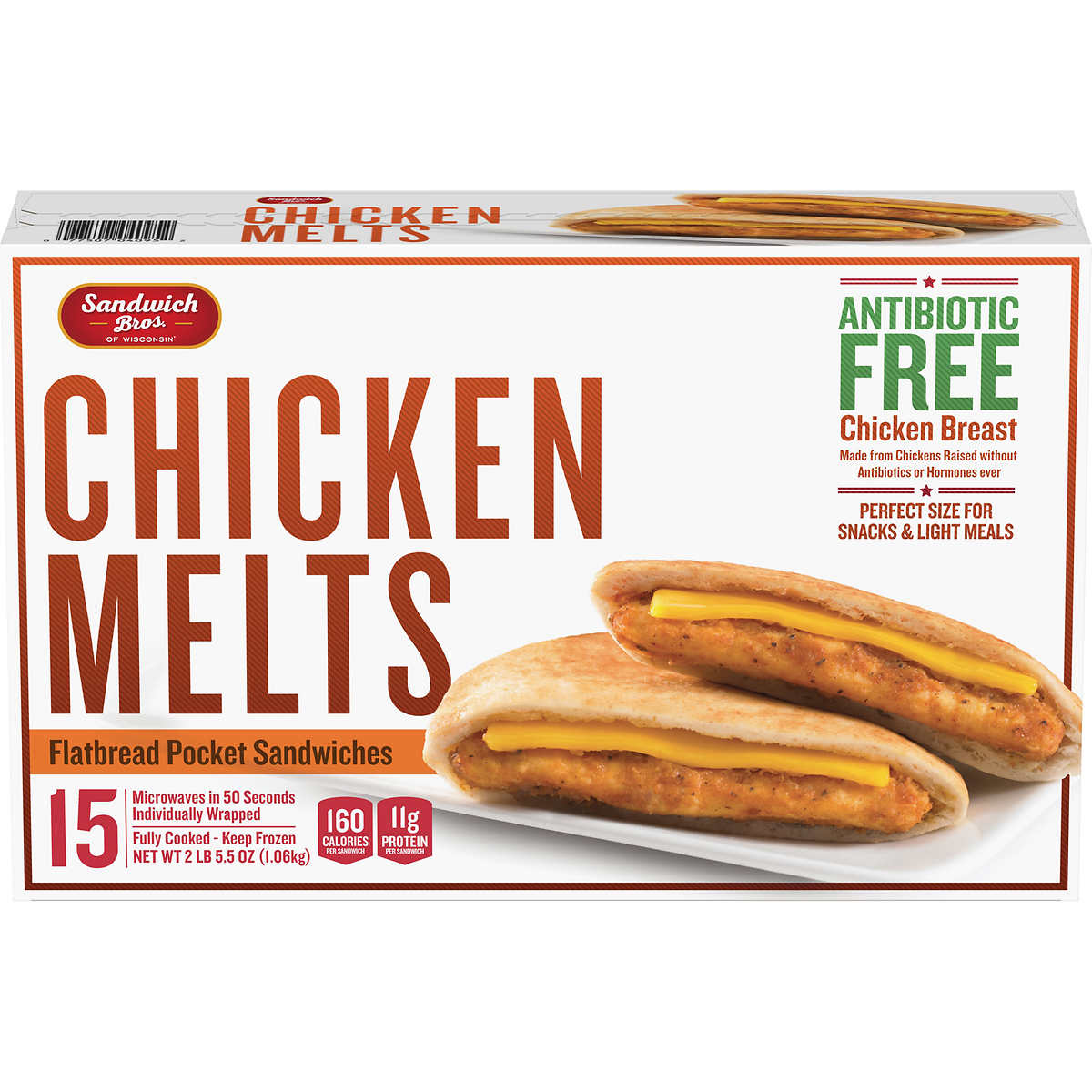 Sandwich Bros Chicken Melt Flatbread Pocket Sandwiches, 2.5 oz, 15 ct | Costco