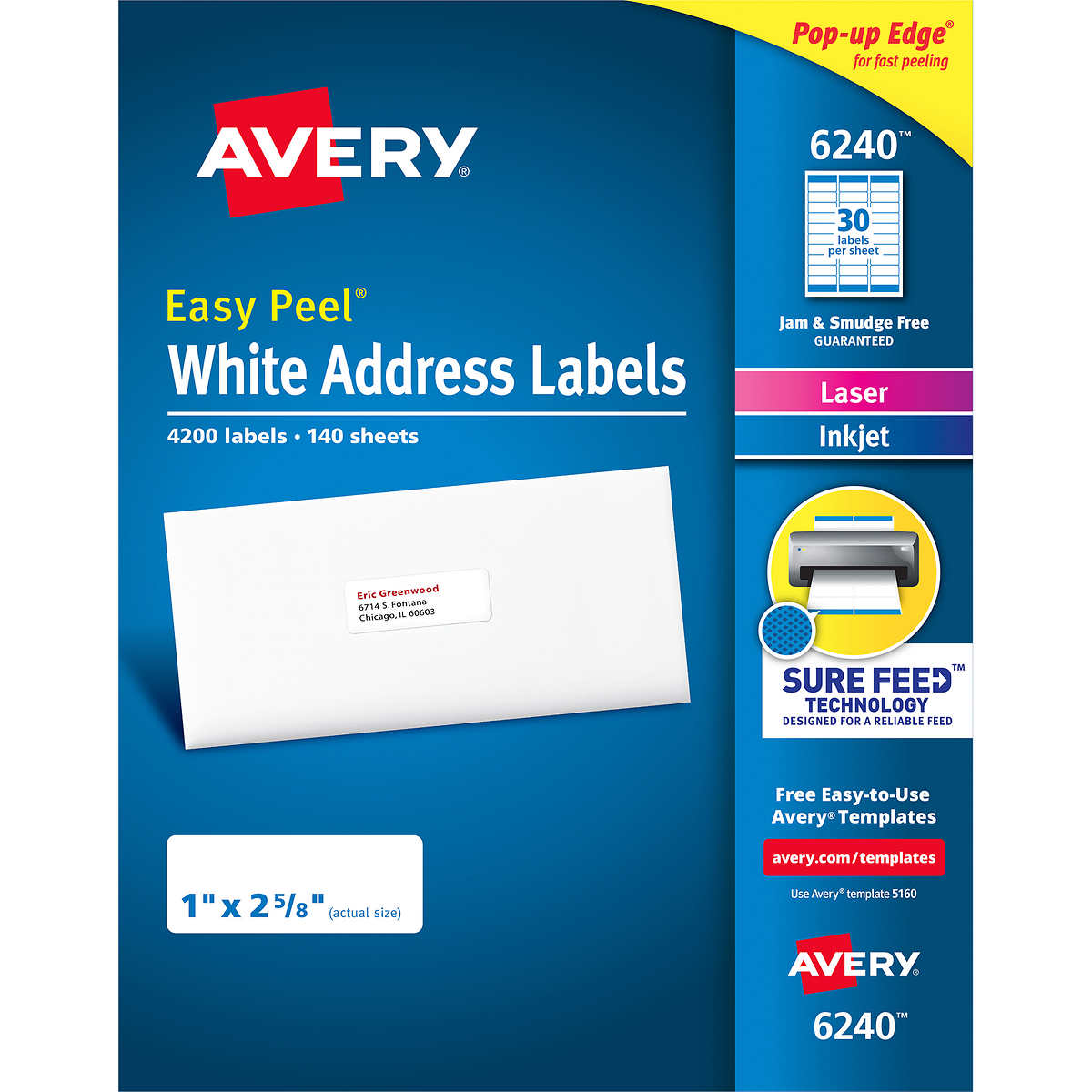 2/3 x 1-3/4 Return Address Labels with Sure Feed for Laser Printers 1 White Permanent Adhesive 6,000 Labels