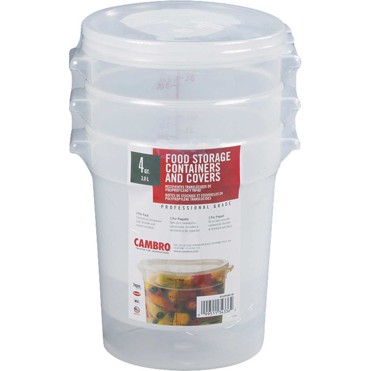 Cambro 4 Quart Camsquare Food Storage Containers and Covers Set of 3 