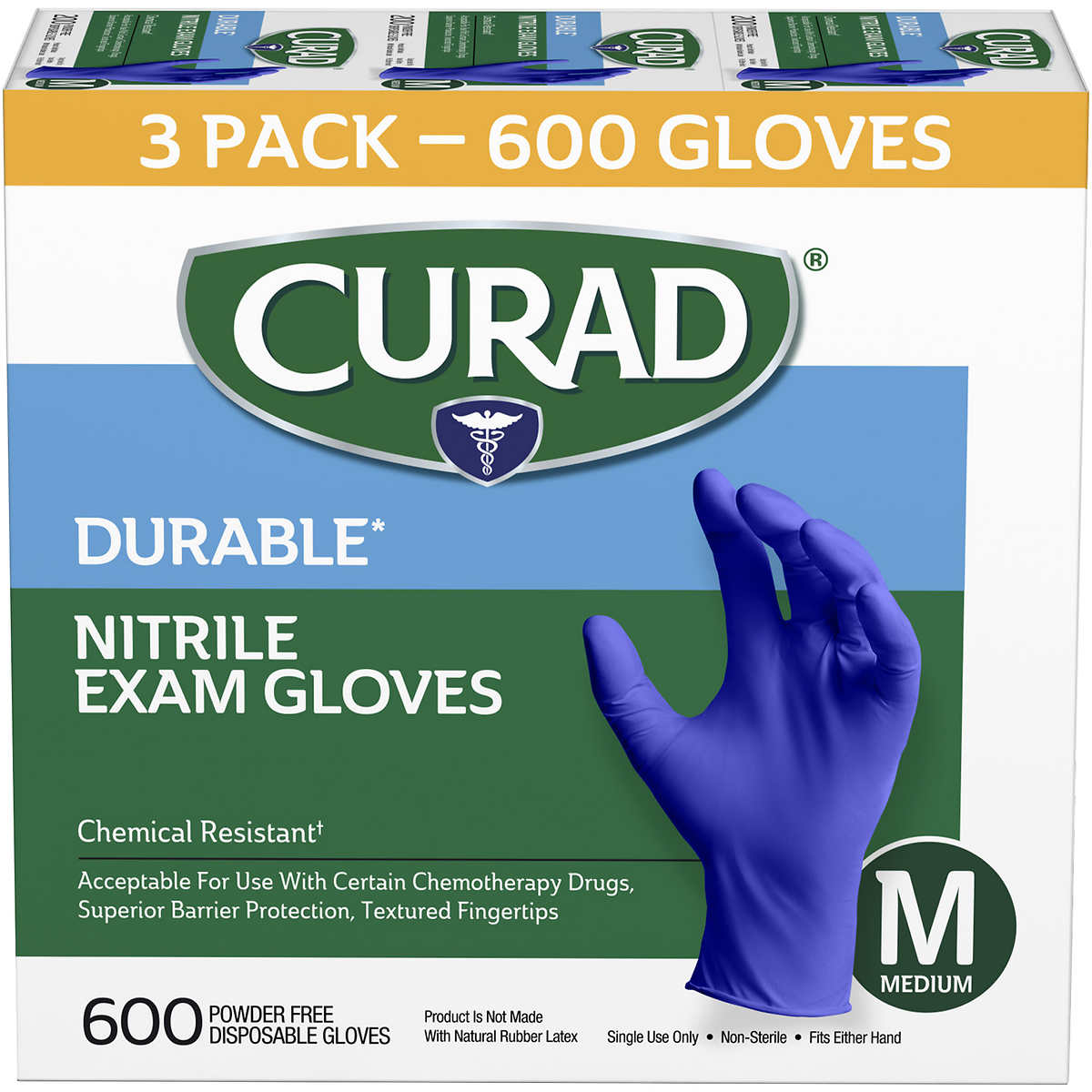 Curad Durable Nitrile Exam Gloves Medium FREE SHIPPING 600 Count 