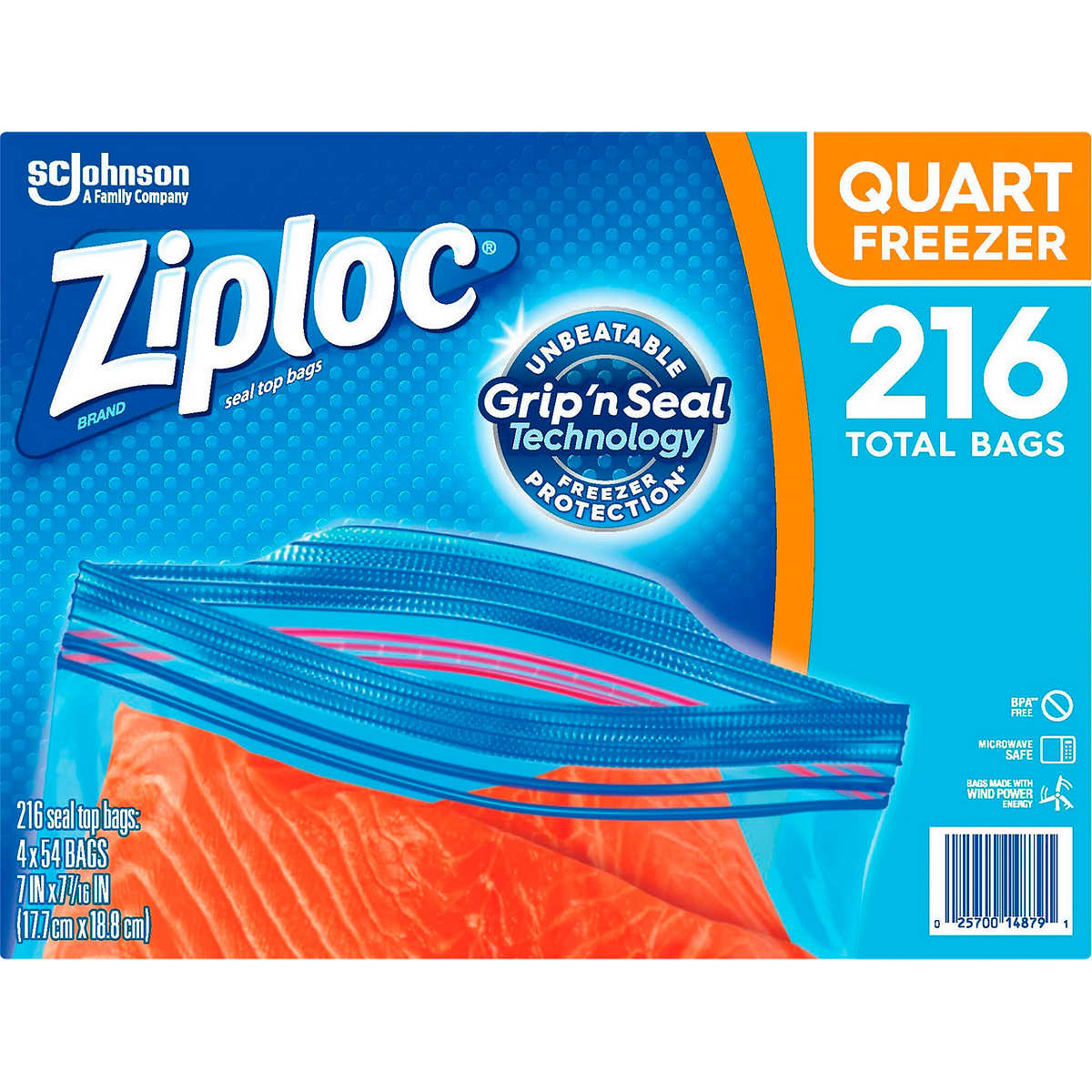 Ziploc Double Zipper Smart Zip 216 ct Heavy Duty Freezer Quart Food Storage Bags 